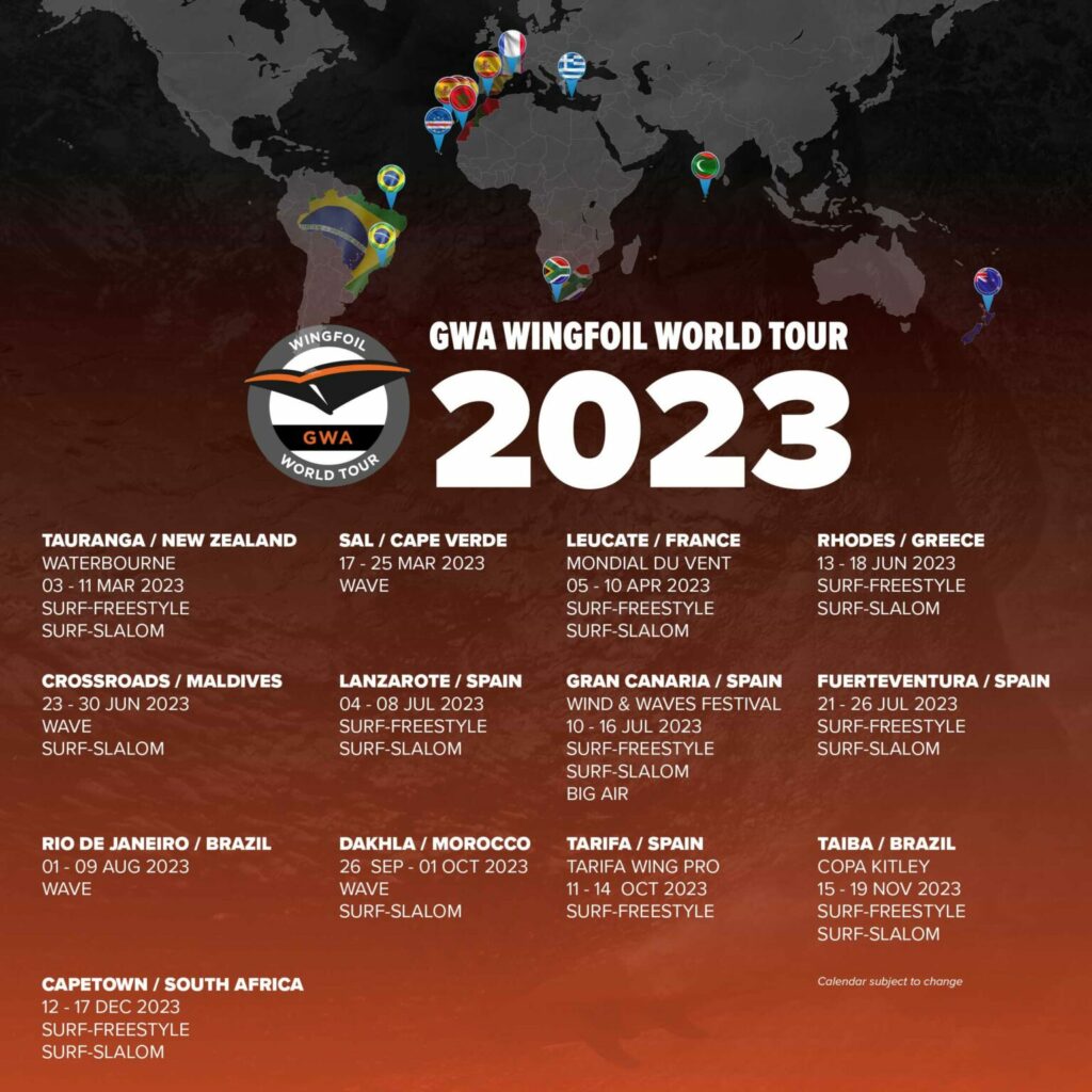 Les dates 2023 du GWA Wingfoil World Tour